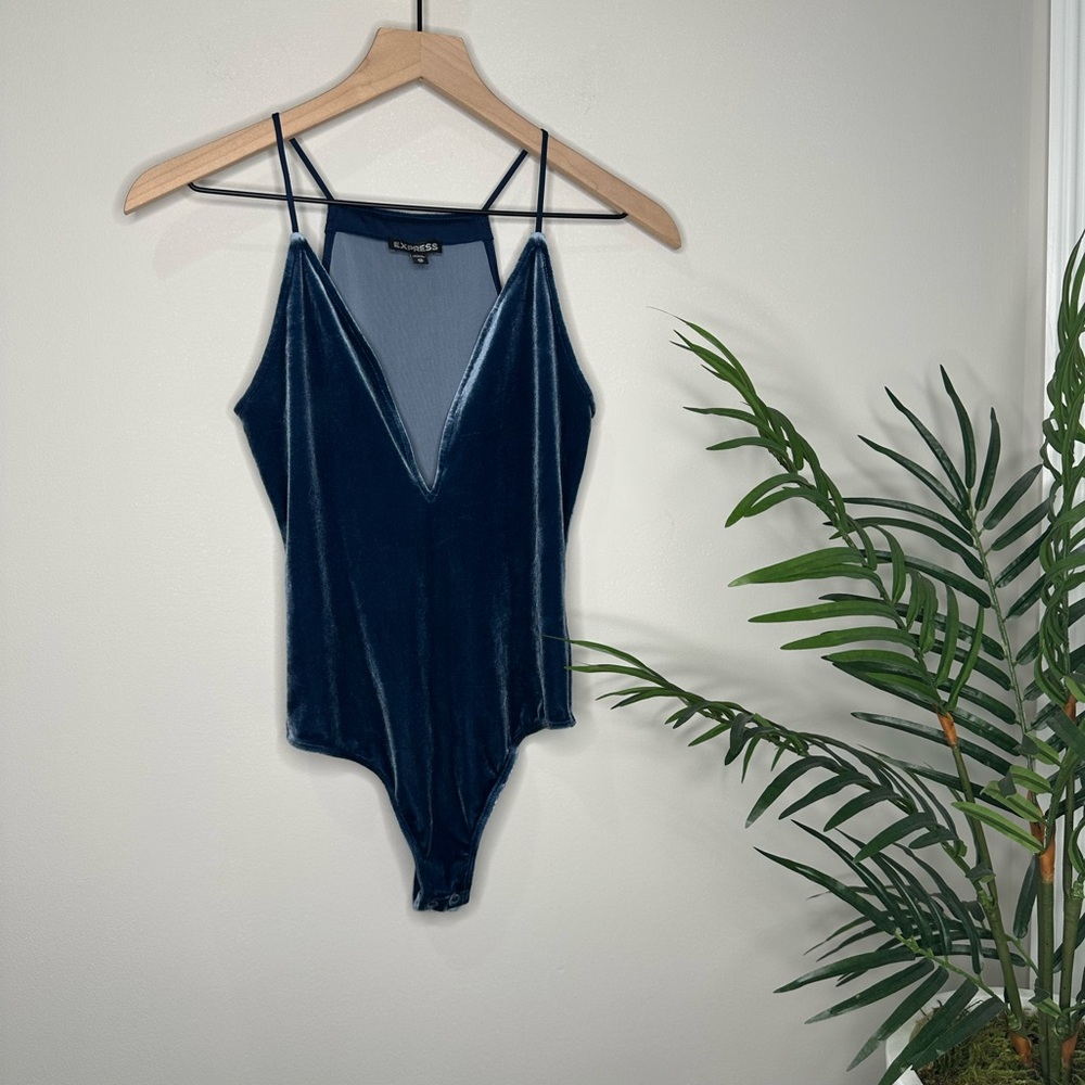 Express Velvet Bodysuit in Rich Navy